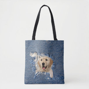 Tote Bag Golden Retriever dans Denim Hole
