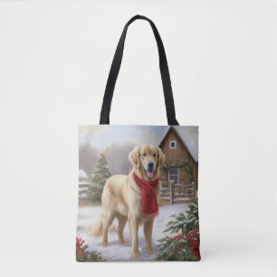 Tote Bag Golden Retriever Dog in Snow Christmas