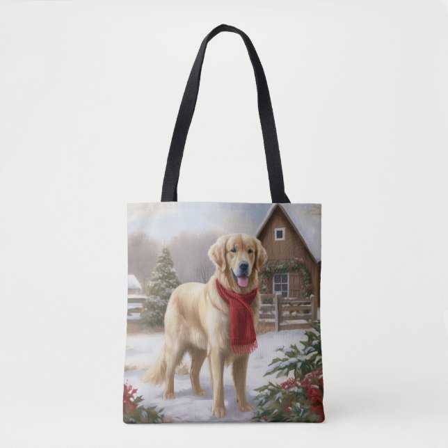 Tote Bag Golden Retriever Dog in Snow Christmas (Devant)