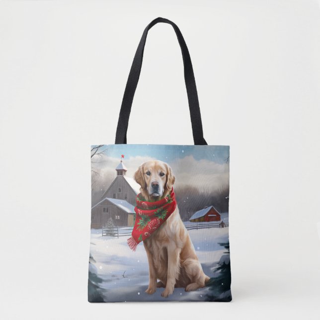 Tote Bag Golden Retriever Dog in Snow Christmas (Devant)