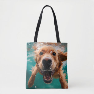 Tote Bag Golden Retriever heureux nageant sous l'eau