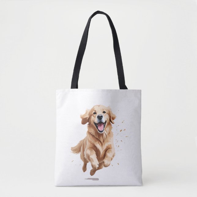 Tote Bag Golden Retriever Joyeux Jouer Fun Jumping En Air (Devant)