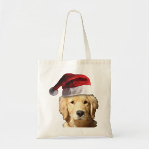 Tote Bag Golden Retriever portant un Casquette du Père Noël