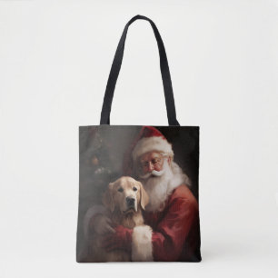 Tote Bag Golden Retriever with Santa Clause Christmas