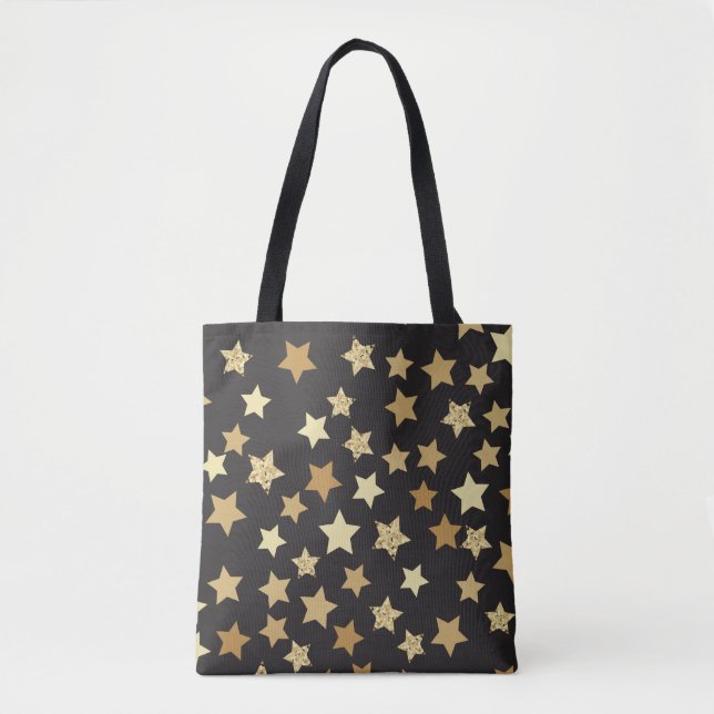 Tote Bag Golden Stars du Black Background (Devant)
