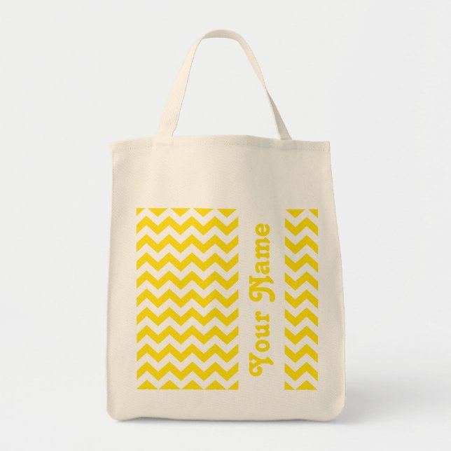 Tote Bag Golden Yellow Safari Chevron avec nom personnalisa (Devant)