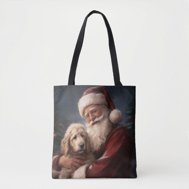 Tote Bag Goldendoodle avec Noël Festif du Père Noël (Devant)