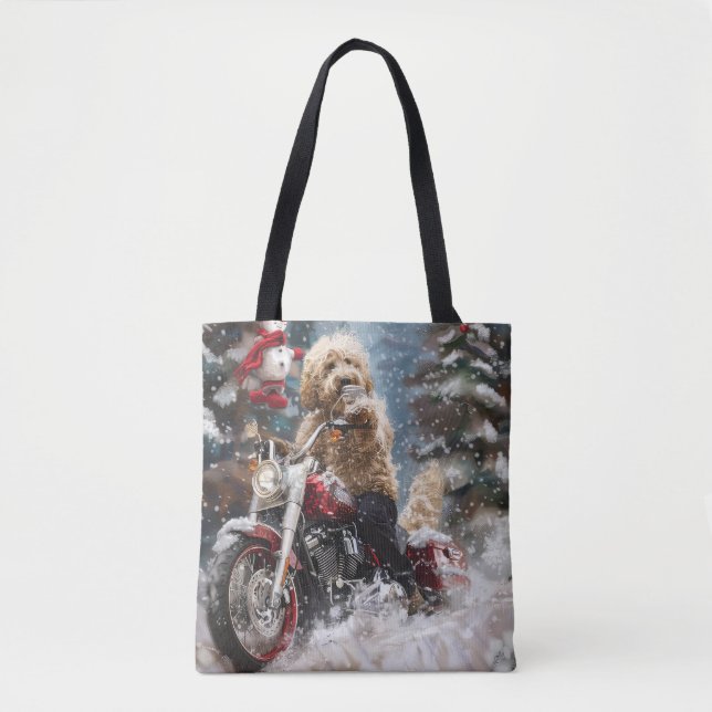 Tote Bag Goldendoodle Chien qui conduit une moto Noël  (Devant)