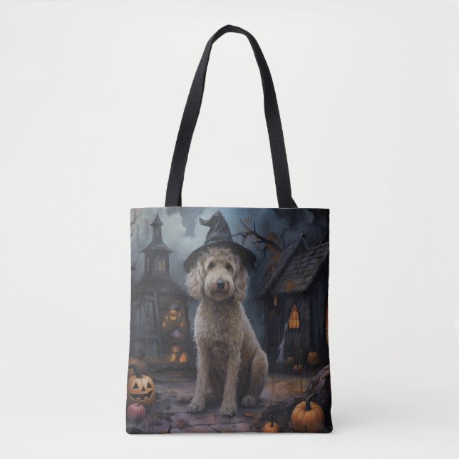 Tote Bag Goldendoodle Citrouilles Halloween Épouvantable (Devant)