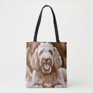 Tote Bag Goldendoodle Happy Dog couleurs neutres chaudes