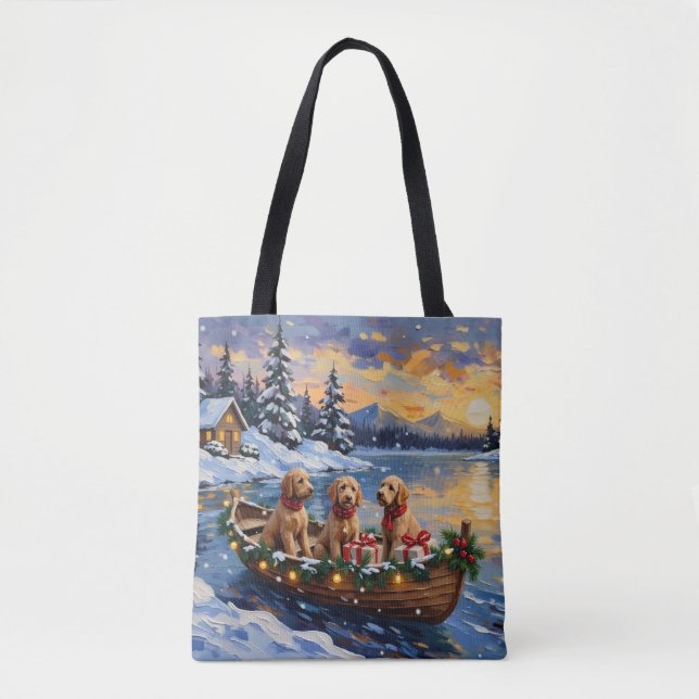 Tote Bag Goldendoodle Noël Bateau Fêtes (Devant)