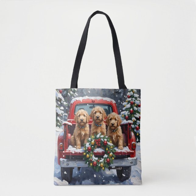 Tote Bag Goldendoodle Noël Camion Rouge Fêtes (Devant)