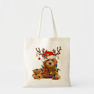 Tote Bag Goldendoodle noël rennes lumières de noël p