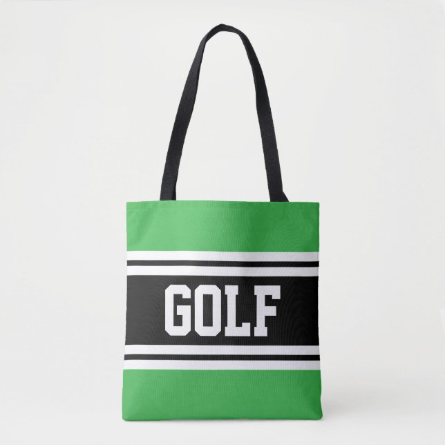 Tote Bag GOLF Athletic Green Black White Racing Stripes (Devant)
