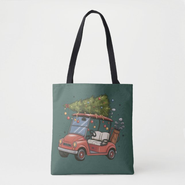 Tote Bag Golf Cart Christmas Tree Golf Lover Gift (Devant)