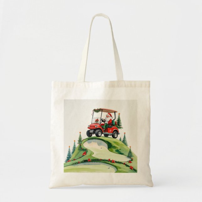 Tote Bag Golf Noël thème Santa Claus équitation chariot (Devant)