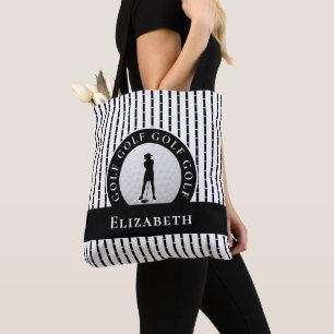 Tote Bag Golf personnalisé Nom Monogramme Sport noir & blan