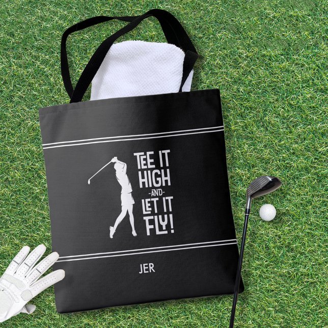 Tote Bag Golfer Golf Humour Funny Sports Moderne Noir Blanc (Personalized Golfer Golf Humor Funny Sports Modern Black & White Tote Bag For Her.)