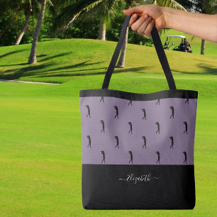 Tote Bag Golfeuse personnalisée motif nom violet noir