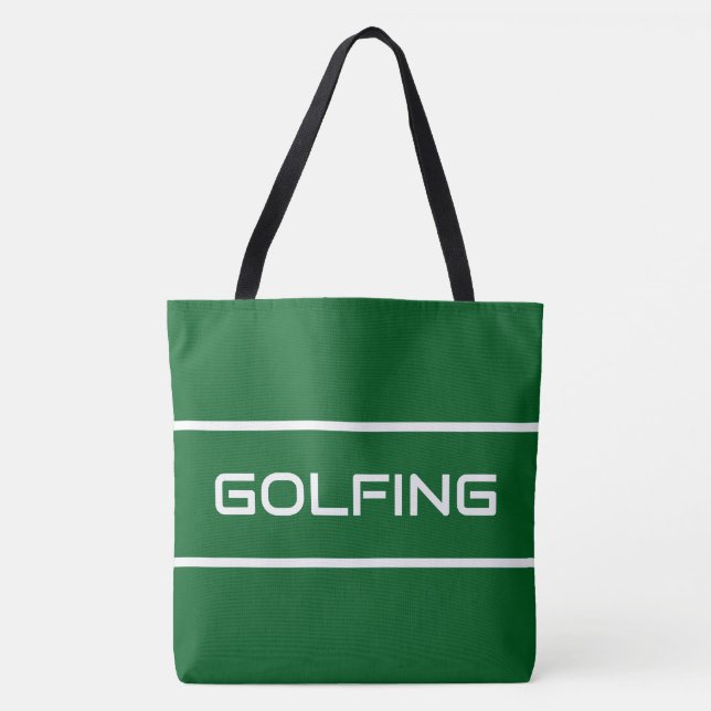 Tote Bag GOLFING Rayures de texte blanches élégantes sur fo (Devant)
