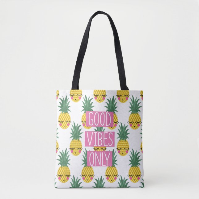 Tote Bag Good Vibes Pineapples Motif d'été (Devant)
