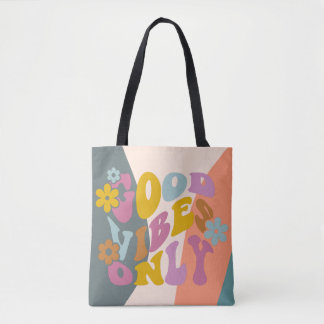 Tote Bag Good Vibes seulement Citation Retro 60s Hippie Des