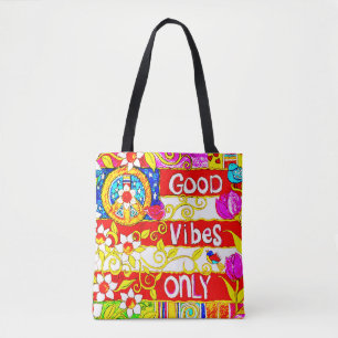 Tote Bag Good Vibes seulement, paix, marguerites, oiseaux,