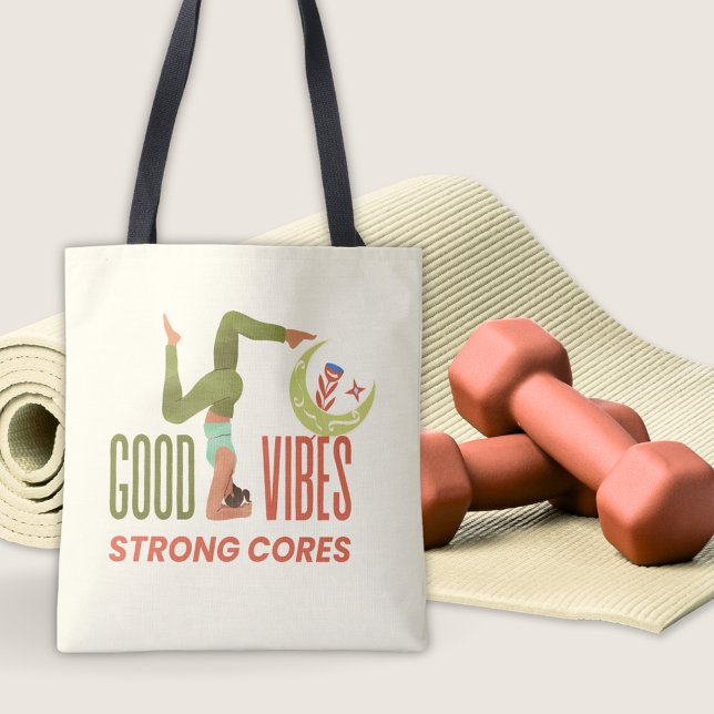 Tote Bag Good Vibes Strong Cores Pilates Citation Fitness Y (Good Vibes Strong Cores Pilates Quote Yoga Fitness Tote Bag)