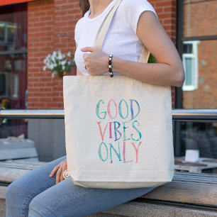 Tote Bag Good Vibes uniquement - Typographie couleur aquare