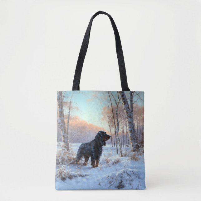 Tote Bag Gordon Setter Vive la neige Noël (Devant)