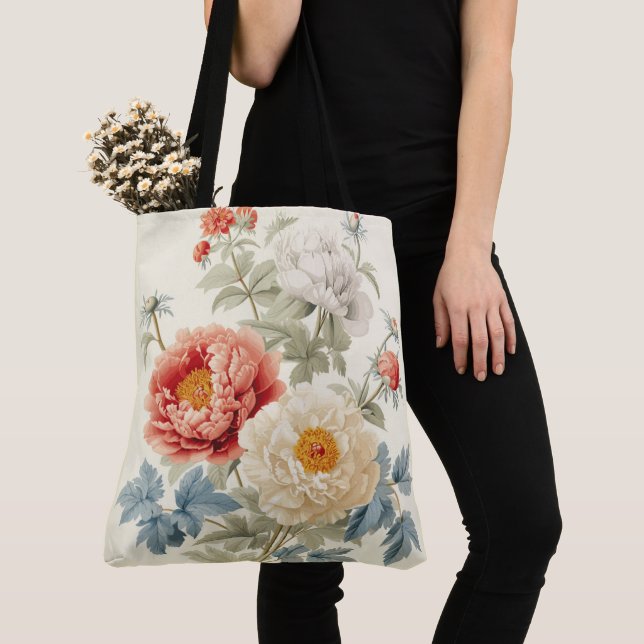 Tote Bag Gorgeous Peonies Seamless Pattern (De près)