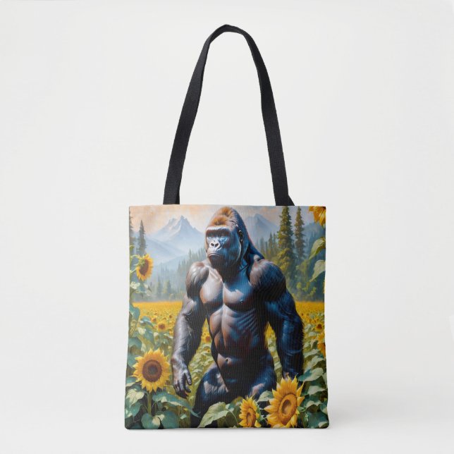 Tote Bag Gorille Ape Dans Un Champ De Tournesol (Devant)