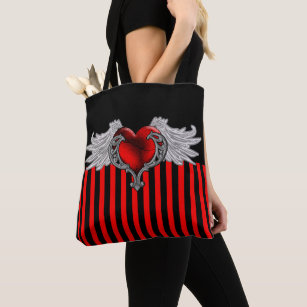Tote Bag Goth Coeur rouge avec Ange Ailes