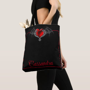 Tote Bag Goth Heart with Bat Wings Personnalisé