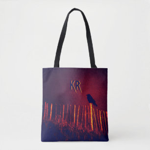 Tote Bag Goth Quoth The Raven Under Midnight Sky, Monogramm