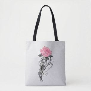 Tote Bag Goth Squelette Main Avec Rose Rose Rose   Décès à 
