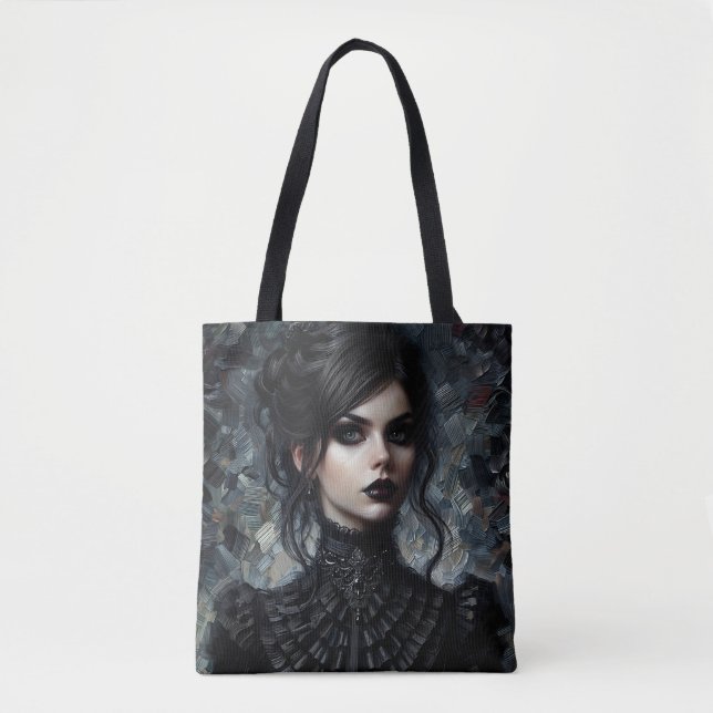 Tote Bag Goth Victorian Femme En Portrait Noir (Devant)