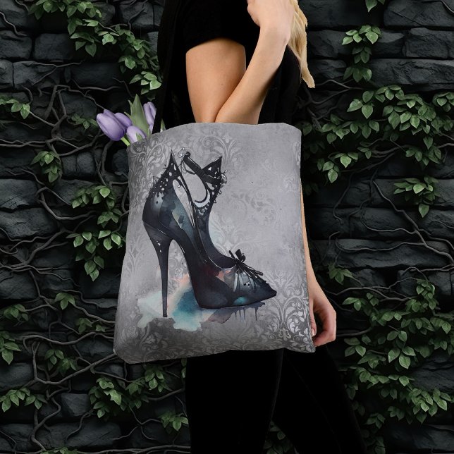 Tote Bag Goth Vogue Grunge | Turquoise Splash Stiletto haut (Créateur téléchargé)