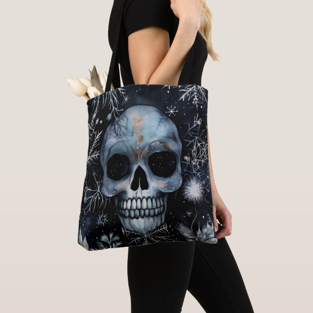 Tote Bag Gothique Éffrayant crâne de Noël (De près)