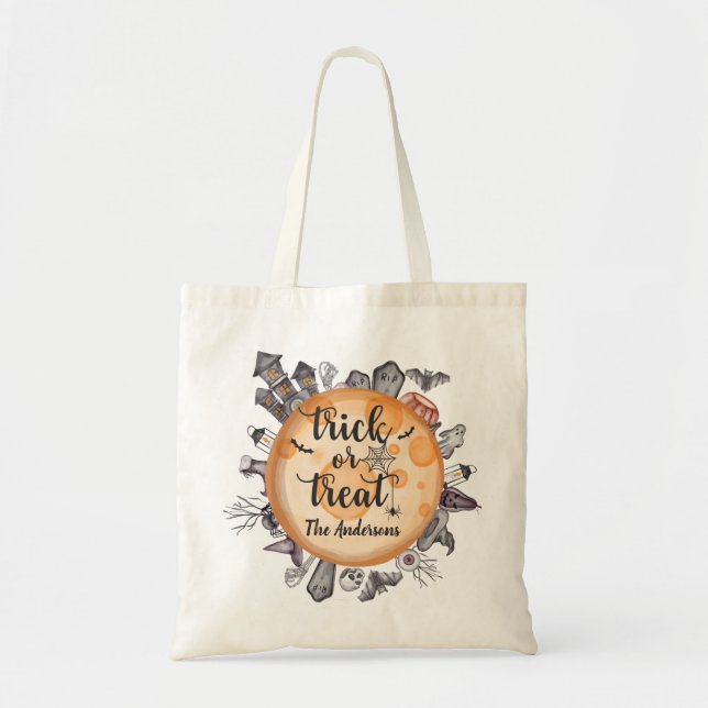 Tote Bag Gothique Haunted House Trick ou Treat Halloween (Devant)