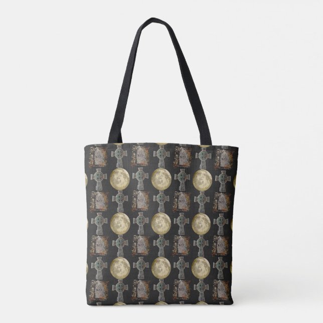 Tote Bag Gothique R.I.P. Headstone Celtic Cross Pleine lune (Dos)