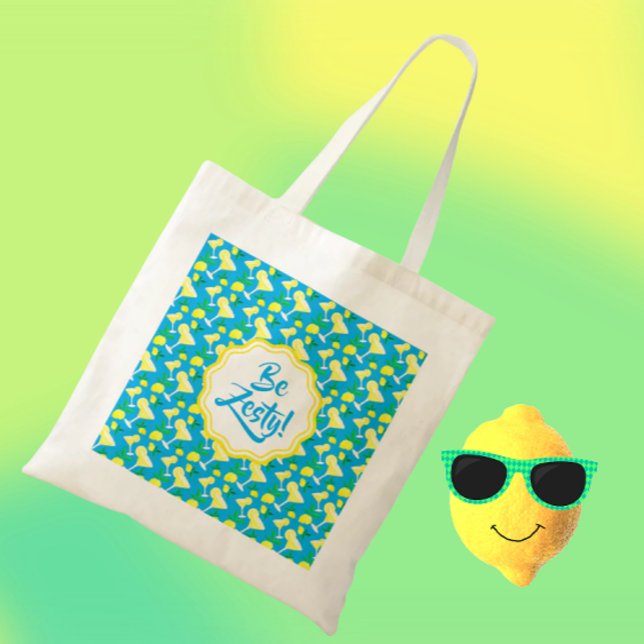 Tote Bag Gouttes de citron Zesty Caraïbes bleues  (Words to shop by!)