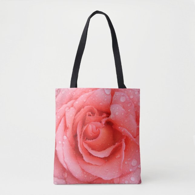 Tote Bag Gouttes d'Eau de Rose Rouge Romantique (Devant)