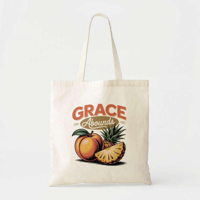 Tote Bag Grace Abounds Peach Pineappa Retro Faith Tee (Devant)
