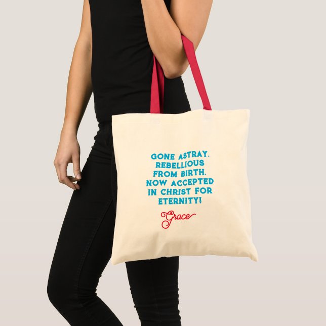 Tote Bag Grace Christian Citation Rouge et bleu Typographie (Devant (produit))