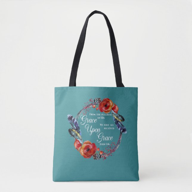 Tote Bag Grace On Grace John 1:16 Écriture (Devant)