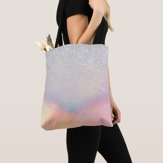 Tote Bag Gradient holographique de Silver Glitter (De près)