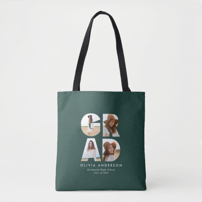 Tote Bag Graduation 4 photo moderne personnalisé vert (Devant)