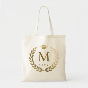 Tote Bag Graduation Gold Laurel Wreath Monogramme initial