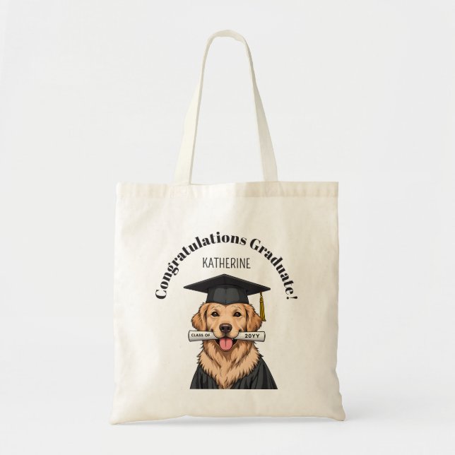Tote Bag Graduation personnalisée mignon Golden Retriever C (Devant)